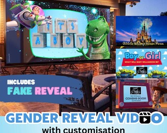 INSTANT ACCESS BOY with fake reveal Video digital gender reveal movie Wall projection Instant Messaging Fireworks Customised Text