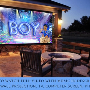 BOY Beauty or Beats Video di rivelazione del sesso! Filmato di annuncio digitale / Nascita / Baby Shower Proiezione a parete e messaggistica istantanea