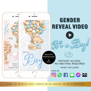 BOY Instant download Gender Reveal Video card digital announcement video | Email Text Social Media Balloon Countdown Confetti