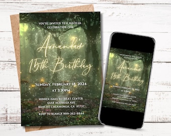 TOUT TEXTE Invitation de forêt de jardin enchanté, invitation enchantée de fée, réservez la date, modèle modifiable imprimable téléchargement immédiat sur toile