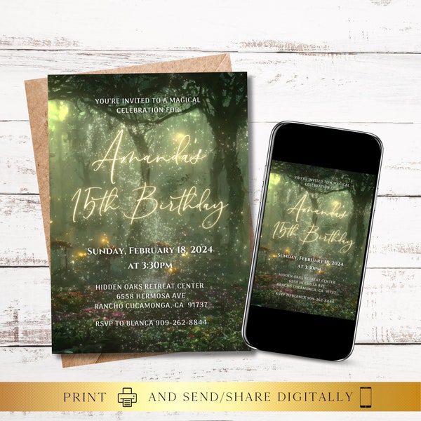 ANY TEXT Enchanted Garden Forest Invitation, Fairy enchanted Forest Invite, Save The Date, Printable Editable Template | Instant Download