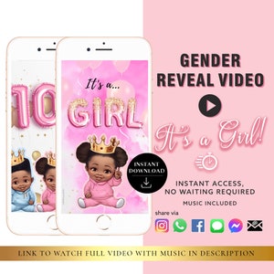 GIRL Download istantaneo Gender Reveal Video annuncio digitale della scheda video / Testo e-mail Social Media Balloon Countdown Smoke