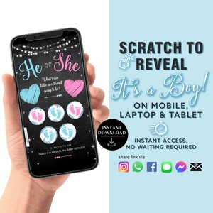 BOY Instant download Gender Reveal Digital Scratch card digital announcement | Valentines Pink Blue | Email Text Social Media GR08