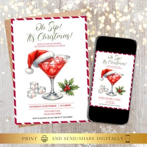 EDITABLE Christmas Cocktail Party Invite Festive Holiday Drinks Theme Digital & Printable Digital Invitation | Instant Download