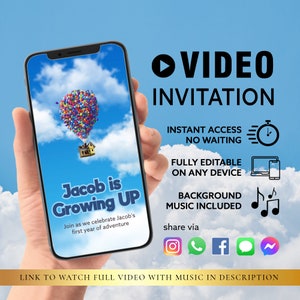 ANY TEXT Party Video Invite | Flying Balloon House Digital Animated Invitation Birthday Invitation | Canva Self Edit Video Instant Download