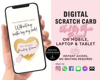 Maid Of Honor Proposal Scratch Card, Digital Scratch Card, Be My MOH, Surprise Announcement card digital announcement | Email Text