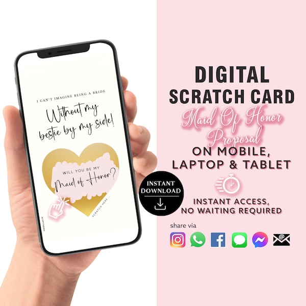 Maid Of Honor Proposal Scratch Card, Digital Scratch Card, Be My MOH, Surprise Announcement card digital announcement | Email Text