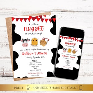 JEDER TEXT Kleine Nugget-Baby-Dusche-Einladung, Fast Food-Baby-Dusche, digitale Baby-Dusche-Einladung, Küken Fil A Theme sofortiger Download