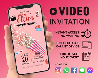 Cinema Party Video Invite | Movie Birthday Party | Movie Night Cinema Event | Editable Video Template | Adults Kids |  Instant Download