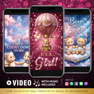 Video di rivelazione del sesso del bambino in mongolfiera: è una bambina! Un'avventura ti aspetta! Annuncio del bebè in arrivo - Download virtuale immediato