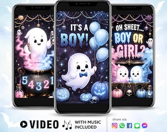 Oh Sheet Boy Gender Reveal Video Invitation, Ghostly Cauldron Animated Evite, Halloween Reveal Party, Spooky - Instant Download