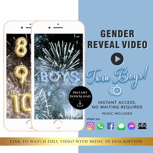 NIÑOS GEMELOS ¡Descarga instantánea de vídeo de revelación de género! Vídeo de anuncio digital en tarjeta de vídeo / Correo electrónico Texto Redes sociales Globo Cuenta regresiva Fuegos artificiales