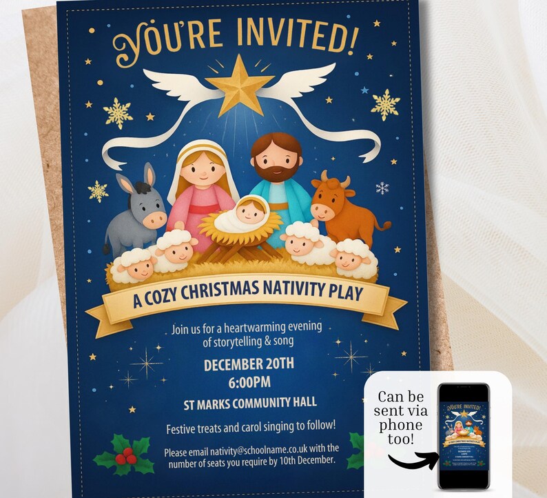 Invitación navideña para representación del Nacimiento / Evento festivo ...