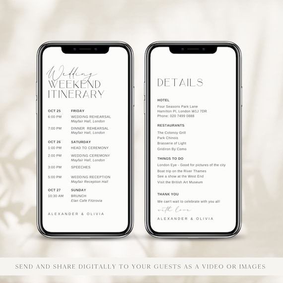 ANY TEXT Digital Itinerary For Guests | Video Image Editable Schedule Wedding Party Timeline Text Evite Template Instant Download