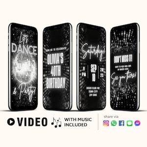 ELKE TEKST discobal video-uitnodiging, verjaardag video-invite, 70's inivte, geanimeerde evite, dans evite | Canva Self Edit direct downloaden