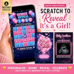 Gender Reveal Bingo Game | Interactive Digital Scratch Reveal | Personalised Baby Gender Reveal | Custom Virtual Scratch Card