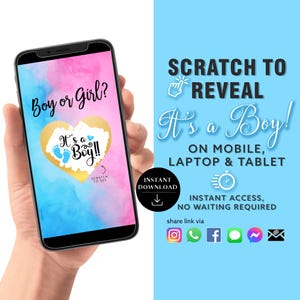 GARÇON Annonce numérique de carte à gratter numérique Gender Reveal à téléchargement immédiat | Rose Bleu Fumée E-mail Texte Réseaux Sociaux