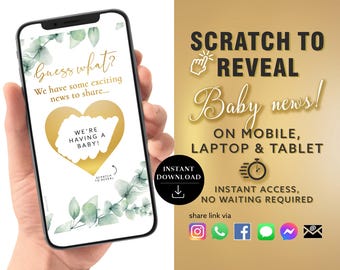 Pregnancy Announcement Scratch Card, Baby Reveal Scratch Card, New Baby, Surprise Baby Announcement card digital announcement | Email Text