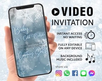 ANY TEXT Winter Wonderland Invitation, Birthday Party, Baby Shower Video, Evite | Canva Self Edit Video Instant Download