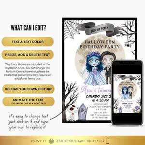 Bearbeitbar Halloween Braut einladen | Geburtstags-Halloween-Einladung | Digitale und druckbare einladen bearbeitbare Vorlage | Sofort Download Bild 2