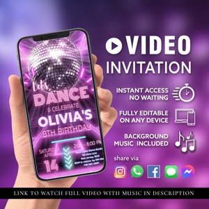 Disco Ball Video Invitation, Birthday Video Inivte, 70’s Inivte, Animated Evite, Dance Evite | Custom Editable Video | Instant Download