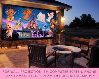 Gender reveal video It's a Girl! Video digital announcement movie| Wall projection Instant Messaging