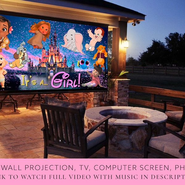 Gender reveal video It's a Girl! Video digital announcement movie| Wall projection Instant Messaging