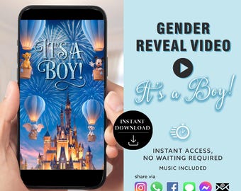 Vídeo de revelación del género del niño: anuncio digital de embarazo con descarga instantánea para mensajes de texto y redes sociales.