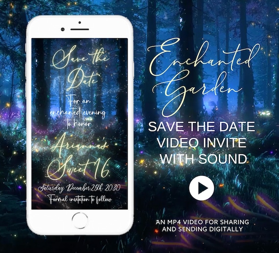 Enchanted Garden Save the Date Video Invite with Music, Fairy Woodland Digital Save the Date, Sweet 16 or Any Event Instant Download