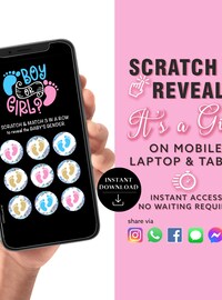 GIRL Instant download Gender Reveal Digital Scratch card digital announcement | Email Text Social Media Teddy Bear Balloons