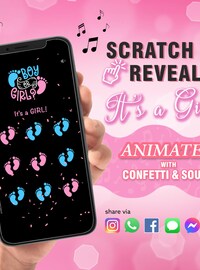 GIRL Instant download Gender Reveal Digital Scratch card digital announcement | Email Text Social Media Teddy Bear Balloons