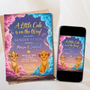 Little King Gender Reveal Party Invitation | Jungle Wild Animals | Self Edit Instant Download