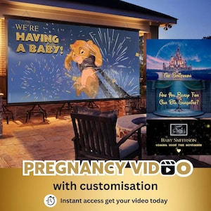ACCESO INSTANTÁNEO Anuncio de embarazo Revelación Video Película Baby Shower Proyección de pared y mensajería instantánea Texto personalizado