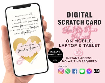 Maid Of Honor Proposal Scratch Card, Digital Scratch Card, Be My Maid of Honor, Surprise Announcement card digital announcement | Email Text