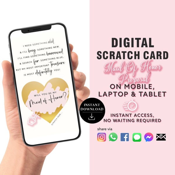 Maid Of Honor Proposal Scratch Card, Digital Scratch Card, Be My Maid of Honor, Surprise Announcement card digital announcement | Email Text