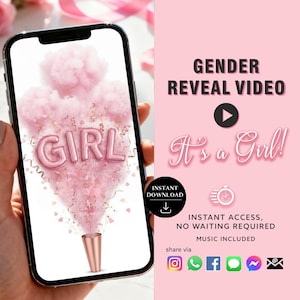 Wideo z informacją o płci dziewczynki – cyfrowe ogłoszenie do pobrania w formie tekstowej i w mediach społecznościowych – natychmiastowe pobranie