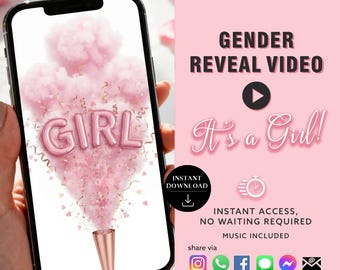 Girl Gender Reveal Video Digital Announcement for Text, Social Media - Instant Download