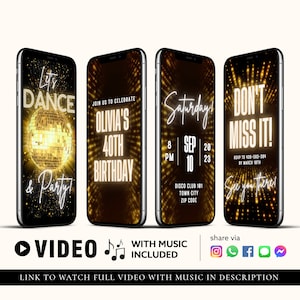 ANY TEXT Disco Ball Video Invitation, Birthday Video Inivte, 70’s Inivte, Animated Evite, Dance Evite | Custom Template Instant Download
