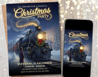 Christmas Express Train Party Invitation | Magical Holiday Festive Train Ride | Printable & Digital Editable Template | Instant Download