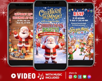 Christmas Party Video Invitation, Holiday Celebration Invite, Digital Evite, Canva Editable Template