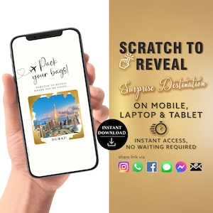 DUBAI Trip Destination Scratch Card / Annuncio a sorpresa per viaggio di compleanno / Testo e-mail istantaneo