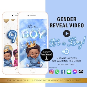 BOY Descarga instantánea Gender Reveal Tarjeta de video anuncio digital video / Correo electrónico Texto Redes sociales Globo Cuenta regresiva Humo