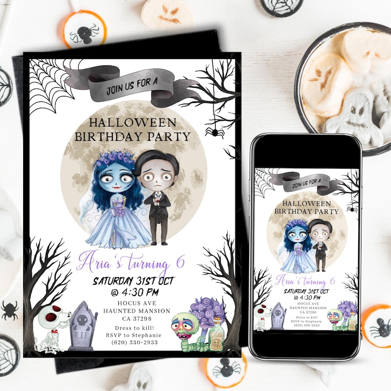 Bearbeitbar Halloween Braut einladen | Geburtstags-Halloween-Einladung | Digitale und druckbare einladen bearbeitbare Vorlage | Sofort Download Bild 1