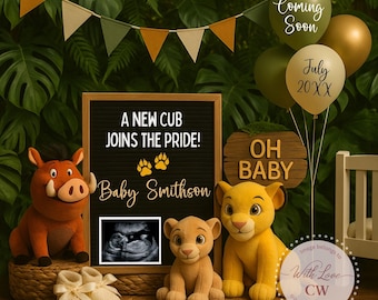Baby Announcement Surprise! Pregnancy Lion Cub Text Board Digital Announcement Image Social Media Post | Instant Download
