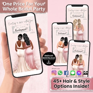 Digital Bridesmaid Proposal Scratch Card, Virtual Be My Bridesmaid Scratch Off Link, Diverse Bridal Party Custom Illustration Ecard, Bundle