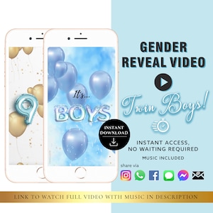 TWIN BOYS Sofortiger Download Gender Reveal Video karte digitales Ankündigungsvideo | E-Mail Text Social Media Ballon Countdown Feuerwerk