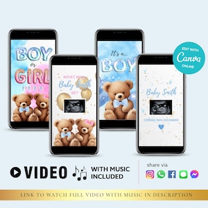 CUALQUIER TEXTO NIÑO Descarga instantánea Tarjeta de video de revelación de género Anuncio digital Video / Canva Self Edit Video Descarga instantánea