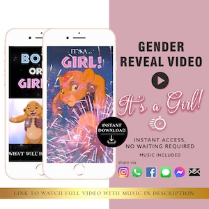 MEISJE Directe download Gender Reveal-videokaart digitale aankondigingsvideo | Aftellen tot vuurwerk
