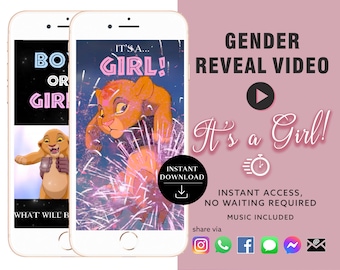 GIRL Instant download Gender Reveal Video card digital announcement video | Balloon Countdown Firework