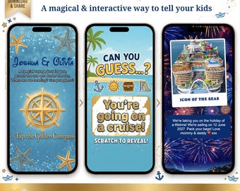 Kids Cruise Trip Interactive Reveal Digital Scratch Card, Interactive Vacation Surprise Mobile Invite Photo, Music & Custom Message